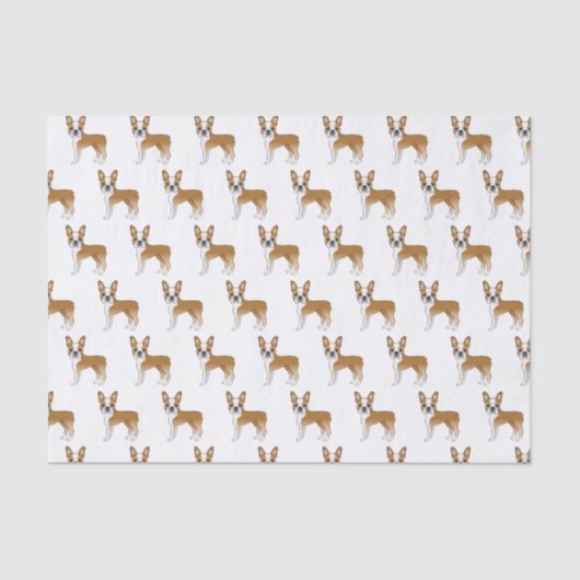 Fawn and White Boston Terrier Cartoon Dog Pattern Tissuepapier (Voorkant)