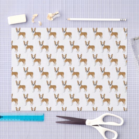 Fawn and White Boston Terrier Cartoon Dog Pattern Tissuepapier (Craft)