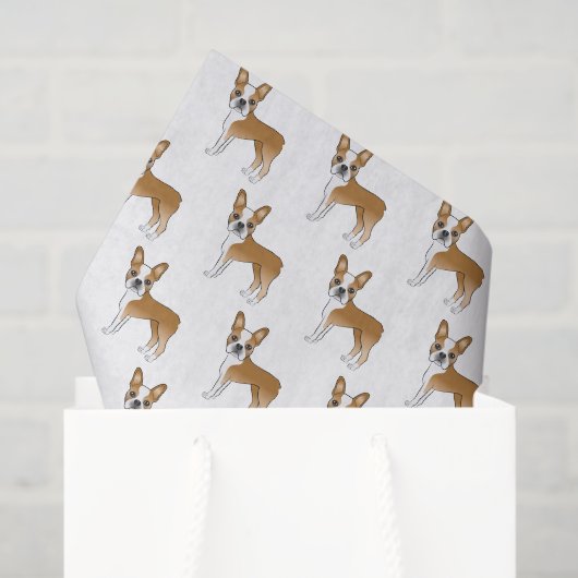 Fawn and White Boston Terrier Cartoon Dog Pattern Tissuepapier (Cadeauzakje)