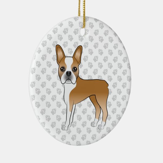 Fawn and White Boston Terrier Cartoon Dog & Paws Keramisch Ornament (Rechts)