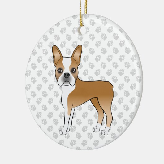 Fawn and White Boston Terrier Cartoon Dog & Paws Keramisch Ornament (Links)