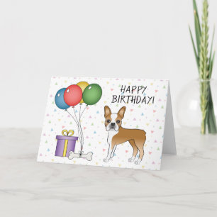 Fawn and White Boston Terrier Dog Happy Birthday Kaart