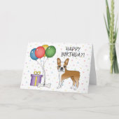 Fawn and White Boston Terrier Dog Happy Birthday Kaart (Voorkant)