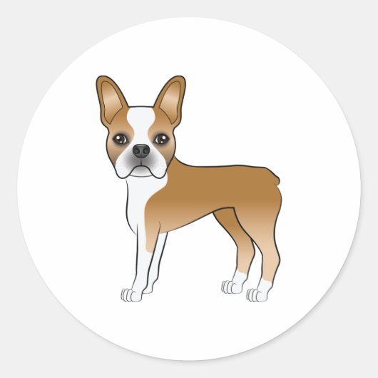 Fawn and White Boston Terrier Dog Illustratie Ronde Sticker (Voorkant)