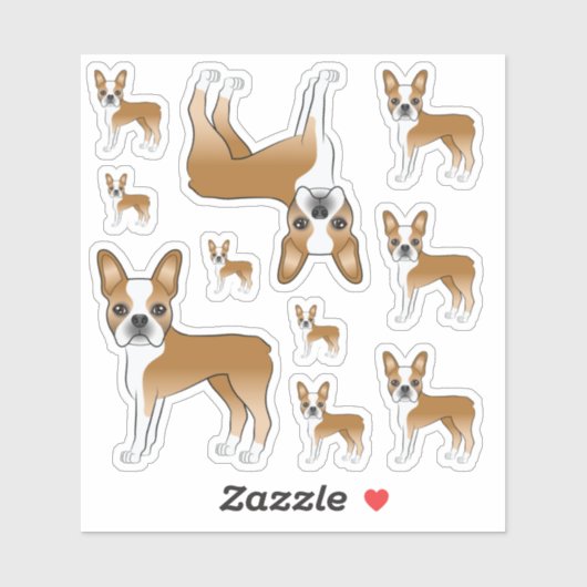 Fawn and White Boston Terrier Dog Illustraties Sticker (Vel)