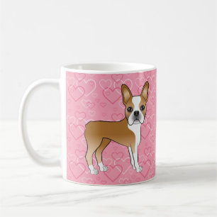 Fawn and White Boston Terrier Dog on Pink Hearts Koffiemok