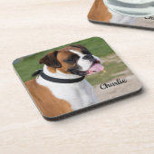 Fawn and White Boxer Puppy Dog Bier Onderzetter (Linkerzijde)