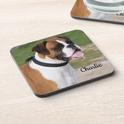 Fawn and White Boxer Puppy Dog Bier Onderzetter (Linkerzijde)