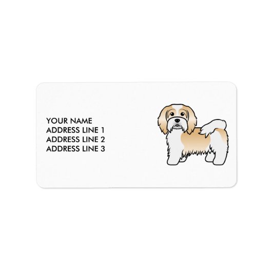 Fawn and White Havanese Cartoon Dog & Custom Text Etiket (Voorkant)