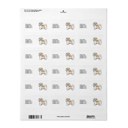 Fawn and White Havanese Cartoon Dog & Custom Text Etiket (Full Sheet)