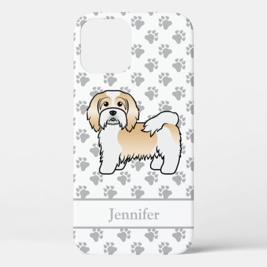 Fawn and White Havanese Cartoon Dog & Name Case-Mate iPhone Case (Achterkant)