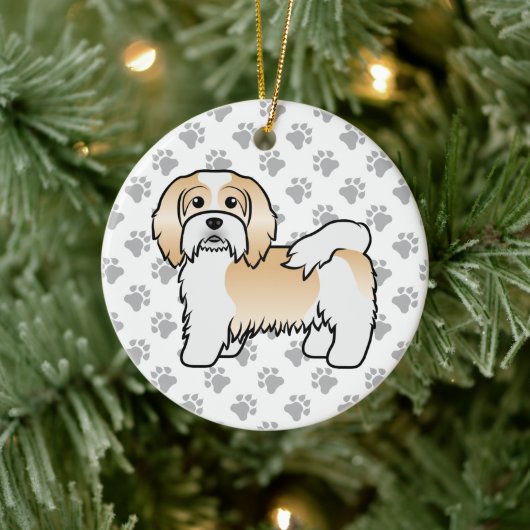 Fawn and White Havanese Cute Cartoon Dog Keramisch Ornament (Boom)