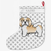 Fawn and White Havanese Cute Cartoon Dog & Name Grote Kerstsok (Achterkant)