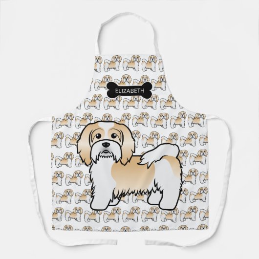 Fawn and White Havanese Cute Cartoon Dog & Name Schort (Voorkant)