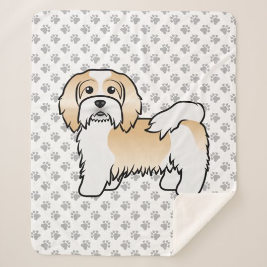 Fawn and White Havanese Cute Cartoon Dog Sherpa Deken (Voorkant)