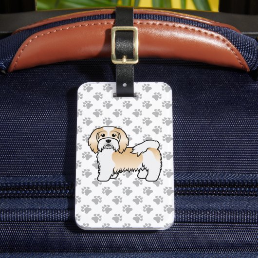 Fawn and White Havanese Cute Cartoon Dog & Text Bagagelabel (Voorkant Insitu 2)