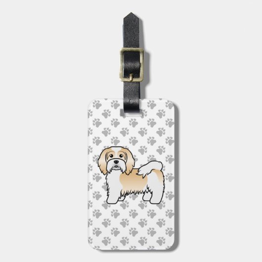 Fawn and White Havanese Cute Cartoon Dog & Text Bagagelabel (Voorkant verticaal)