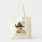 Fawn and White Iggy and Halloween Hauning House Tote Bag (Voorkant)