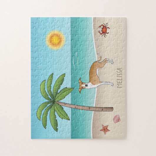 Fawn and White Iggy Dog bij een tropische zomerbak Legpuzzel (Verticaal)