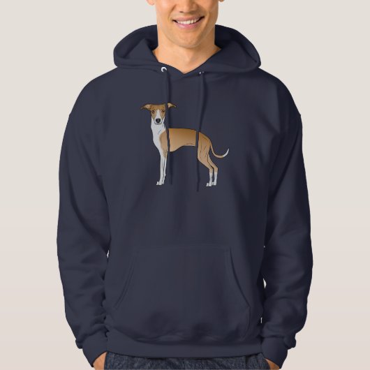 Fawn and White Italiaanse Greyhound Cartoon Dog Hoodie (Voorkant)