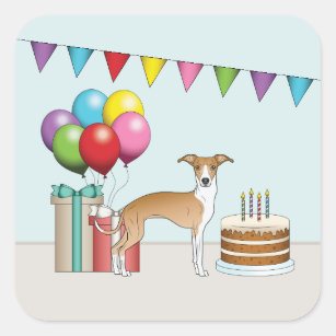 Fawn and White Italiaanse Greyhound Colorful Birth Vierkante Sticker