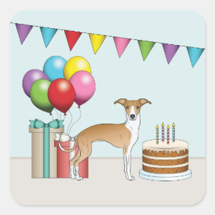 Fawn and White Italiaanse Greyhound Colorful Birth Vierkante Sticker