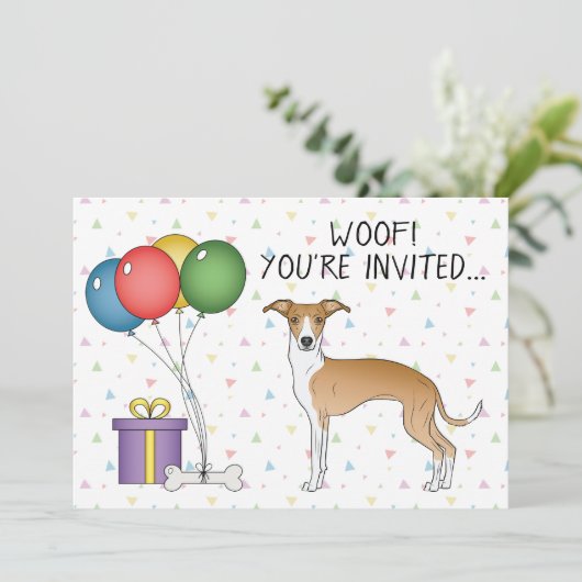 Fawn and White Italiaanse Greyhound Cute Dog Birth Kaart (Staand voorkant)