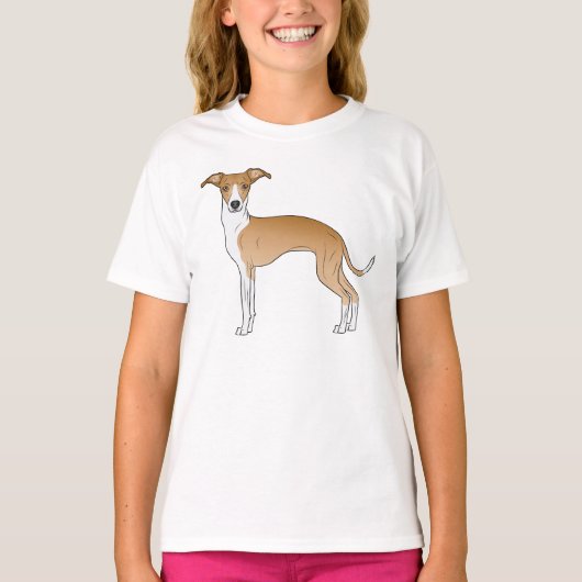 Fawn and White Italiaanse Greyhound Cute Dog Teken T-shirt (Voorkant)