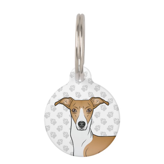Fawn and White Italiaanse Greyhound Dog Head Huisdierpenning (Voorkant)
