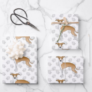 Fawn and White Italiaanse Greyhound Dogs with Paws Inpakpapier Vel