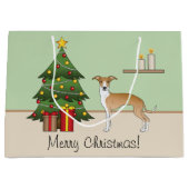 Fawn and White Italiaanse Greyhound & kerstboom Groot Cadeauzakje (Voorkant)