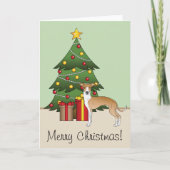 Fawn and White Italiaanse Greyhound & kerstboom Kaart (Voorkant)