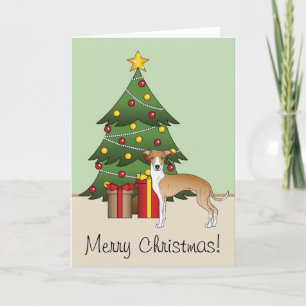 Fawn and White Italiaanse Greyhound & kerstboom Kaart