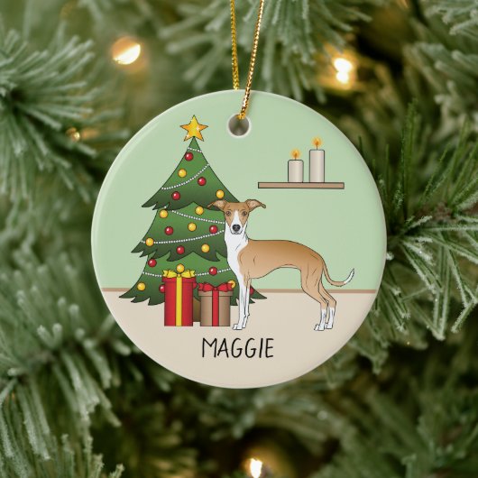 Fawn and White Italiaanse Greyhound & kerstboom Keramisch Ornament (Boom)