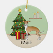 Fawn and White Italiaanse Greyhound & kerstboom Keramisch Ornament (Voorkant)