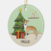 Fawn and White Italiaanse Greyhound & kerstboom Keramisch Ornament (Links)