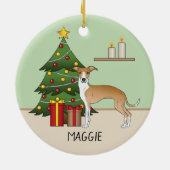 Fawn and White Italiaanse Greyhound & kerstboom Keramisch Ornament (Achterkant)