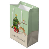 Fawn and White Italiaanse Greyhound & kerstboom Medium Cadeauzakje (Achterkant Gekanteld)