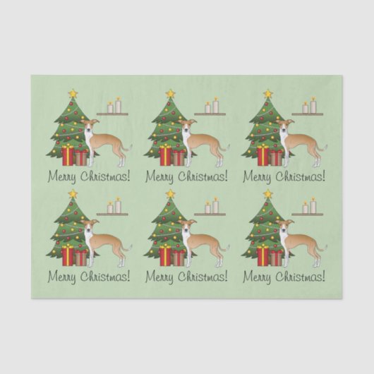 Fawn and White Italiaanse Greyhound & kerstboom Tissuepapier (Voorkant)