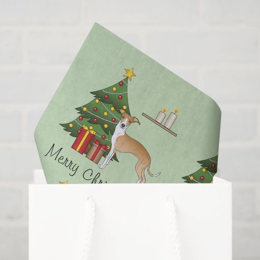 Fawn and White Italiaanse Greyhound & kerstboom Tissuepapier (Cadeauzakje)