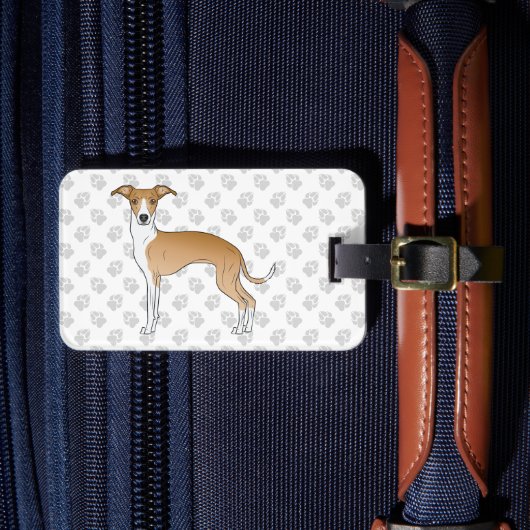Fawn and White Italiaanse Greyhound met aangepaste Bagagelabel (Voorkant Insitu 4)