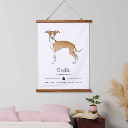 Fawn and White Italiaanse Greyhound met aangepaste Hangend Wandkleed (Slaapkamer)