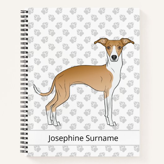 Fawn and White Italiaanse Greyhound met aangepaste Notitieboek (Voorkant)