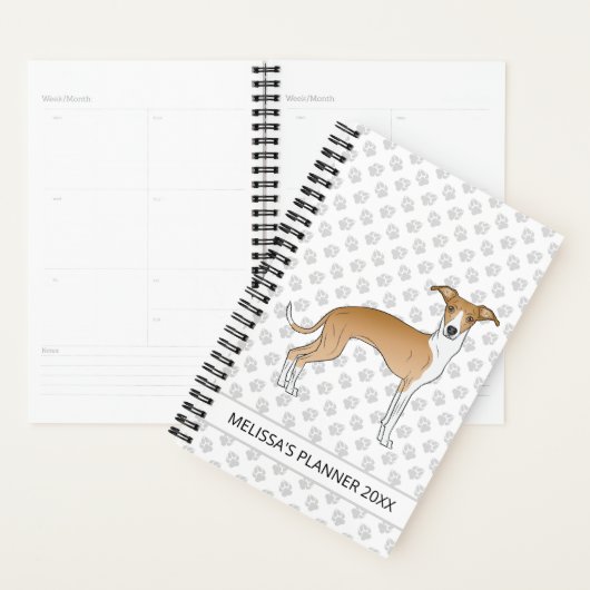 Fawn and White Italiaanse Greyhound met aangepaste Planner (Display)