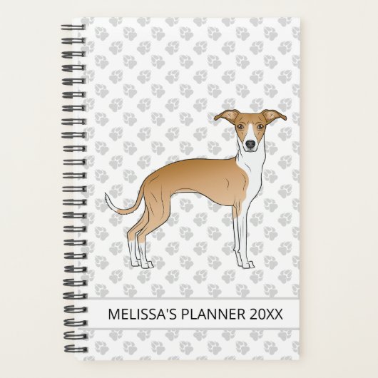 Fawn and White Italiaanse Greyhound met aangepaste Planner (Voorkant)
