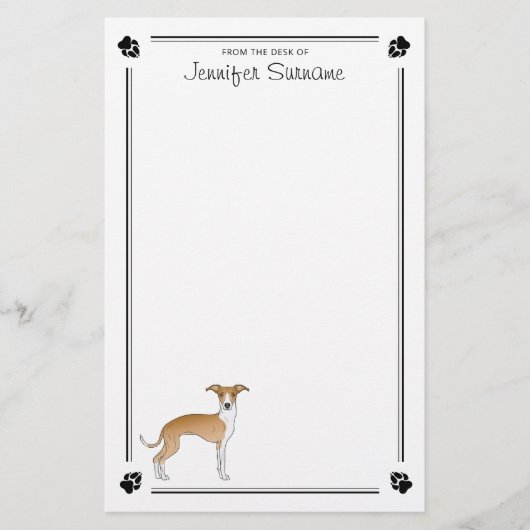 Fawn and White Italiaanse Greyhound met poten en t Briefpapier (Voorkant)