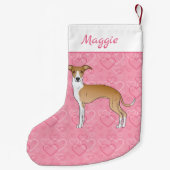 Fawn and White Italiaanse Greyhound op roze harten Kleine Kerstsok (Achterkant)