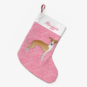 Fawn and White Italiaanse Greyhound op roze harten Kleine Kerstsok (Voorkant (Hangend))