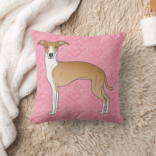 Fawn and White Italiaanse Greyhound op roze harten Kussen (Deken)