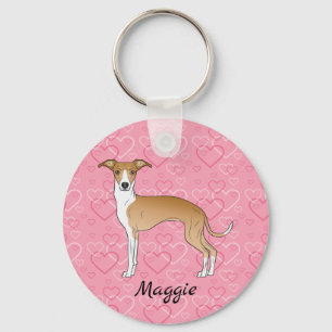 Fawn and White Italiaanse Greyhound op roze harten Sleutelhanger
